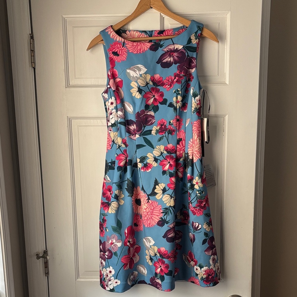 Vince Camuto Blue and Pink Floral Midi Dress